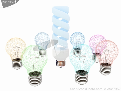 Image of energy-saving lamps. 3D illustration