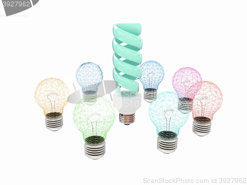 Image of energy-saving lamps. 3D illustration