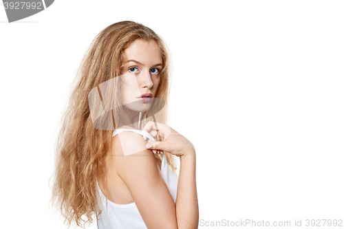 Image of Closeup portrait of beautiful blond woman