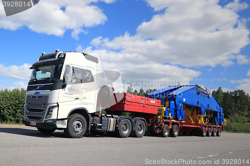 Image of White Volvo FH16 750 Semi Hauls Shipyard Crane Component