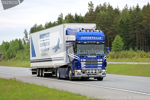 Image of Scania 164 Semi on Motorway at Summer