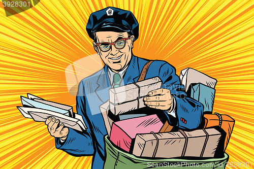 Image of Cheerful retro oldster postman pop art