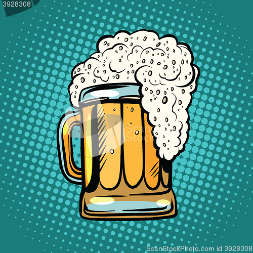 Image of foamy mug of beer pop art retro