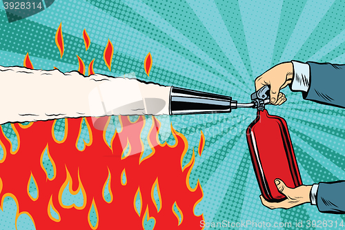 Image of Extinguish the flames with a fire extinguisher