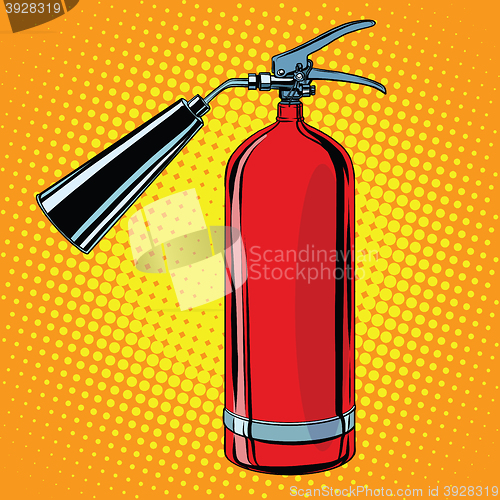 Image of realistic red fire extinguisher pop art