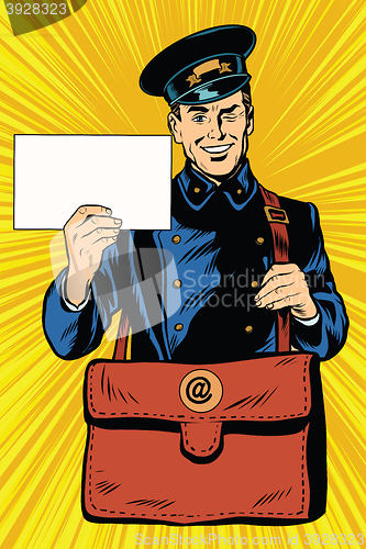 Image of Cheerful retro postman pop art