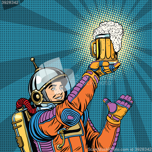 Image of retro astronaut and a mug of beer