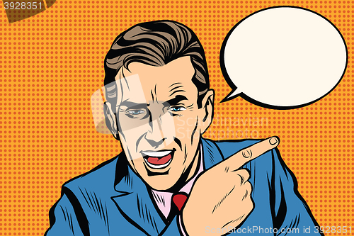 Image of speaker businessman pointing finger pop art retro