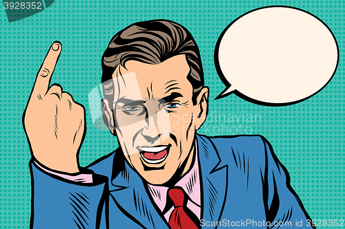 Image of speaker businessman pointing finger pop art retro
