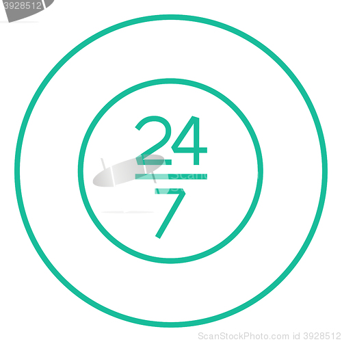 Image of Open 24 hours and 7 days in wheek sign line icon.