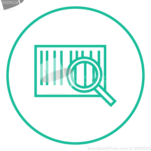 Image of Magnifying glass and barcode line icon.