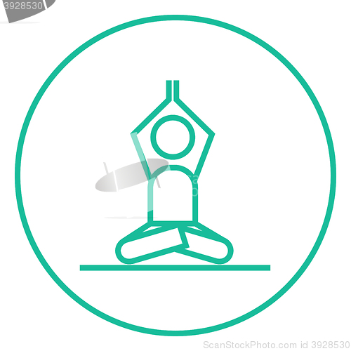 Image of Man meditating in lotus pose line icon.