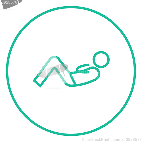 Image of Man doing abdominal crunches line icon.