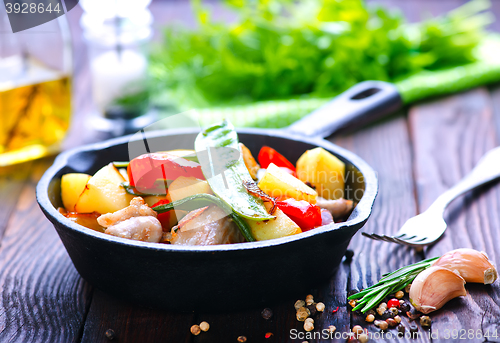 Image of fried meat with vegetables