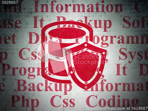 Image of Programming concept: Database With Shield on Digital Data Paper background