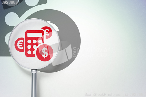 Image of News concept:  Calculator with optical glass on digital background