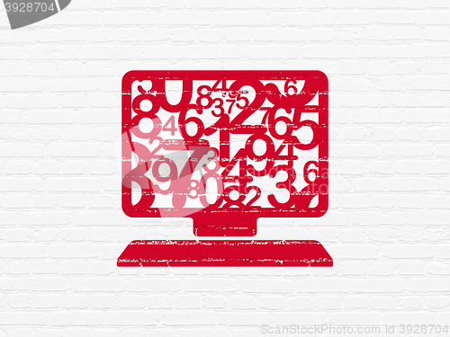 Image of Education concept: Computer Pc on wall background