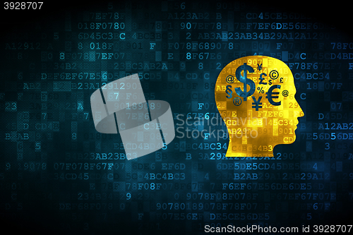 Image of Studying concept: Head With Finance Symbol on digital background