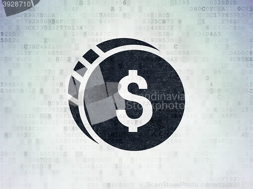 Image of Banking concept: Dollar Coin on Digital Data Paper background