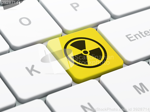 Image of Science concept: Radiation on computer keyboard background