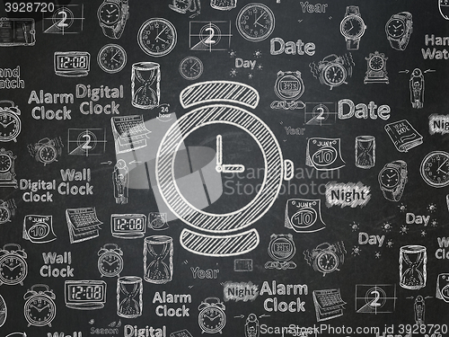 Image of Time concept: Watch on School board background