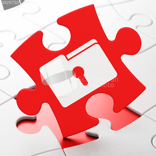 Image of Finance concept: Folder With Keyhole on puzzle background