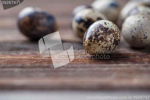Image of Group of quail eggs on thewooden background