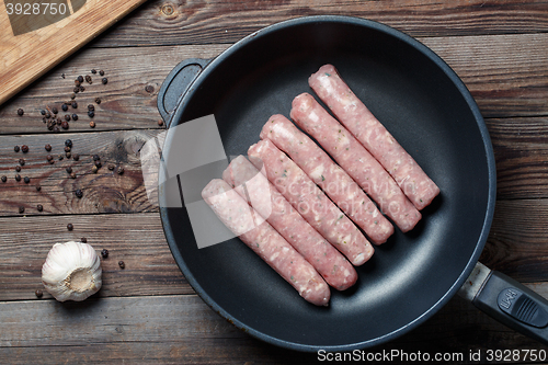 Image of Raw Sausages in a Pan