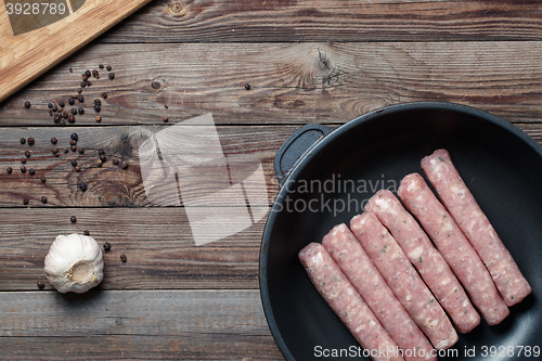Image of Raw Sausages in a Pan