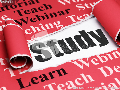 Image of Education concept: black text Study under the piece of  torn paper