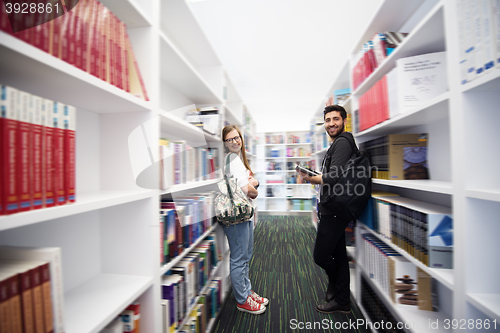 Image of students group  in school  library