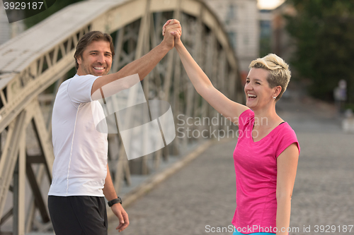 Image of couple congratulate and happy to finish