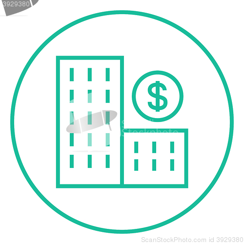 Image of Condominium with dollar symbol line icon.