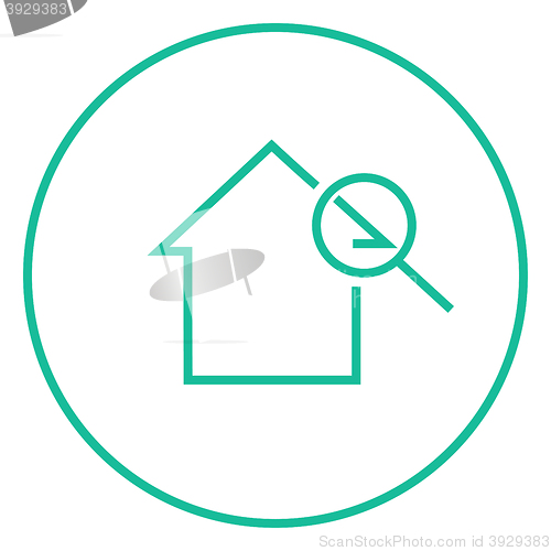Image of House and magnifying glass line icon.