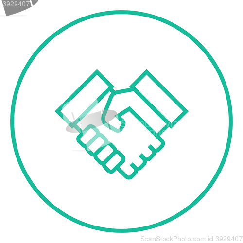 Image of Handshake and successful real estate transaction line icon.