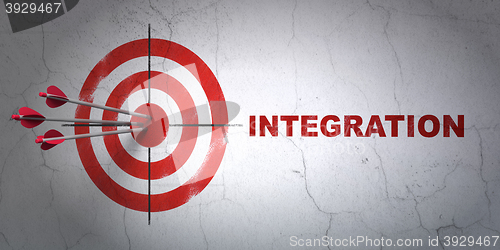 Image of Finance concept: target and Integration on wall background