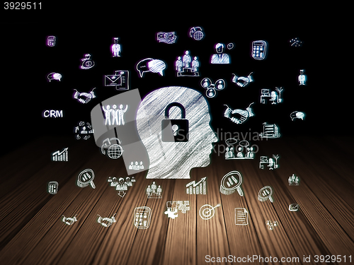 Image of Finance concept: Head With Padlock in grunge dark room