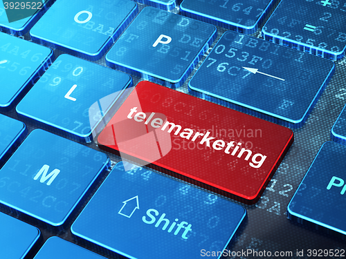 Image of Advertising concept: Telemarketing on computer keyboard background