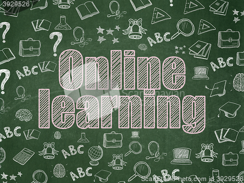 Image of Studying concept: Online Learning on School board background