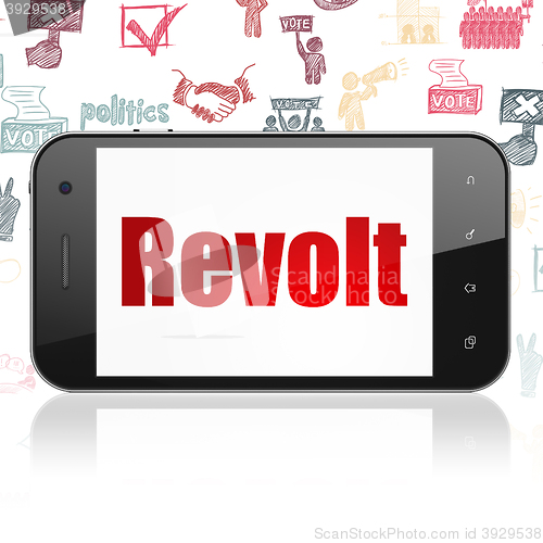 Image of Politics concept: Smartphone with Revolt on display