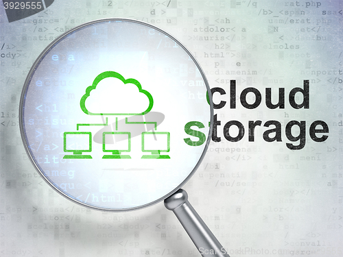 Image of Cloud networking concept: Cloud Network and Cloud Storage with optical glass