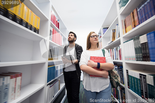 Image of students group  in school  library