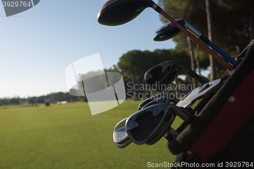 Image of close up golf bag on course