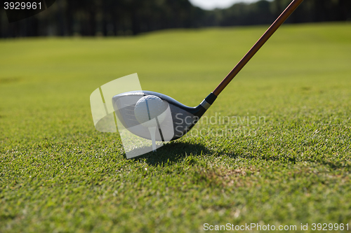 Image of golf player placing ball on tee