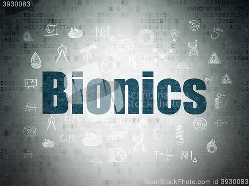 Image of Science concept: Bionics on Digital Data Paper background