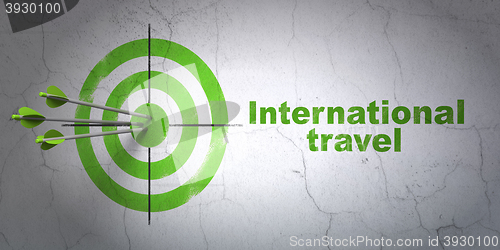 Image of Travel concept: target and International Travel on wall background