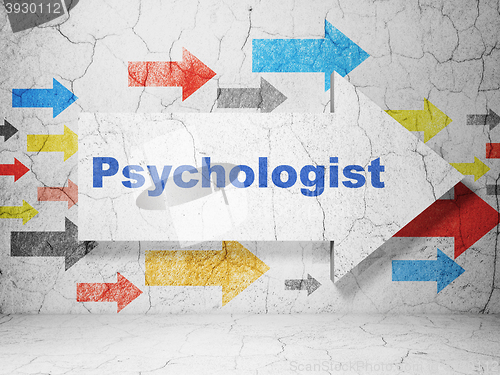 Image of Healthcare concept: arrow with Psychologist on grunge wall background