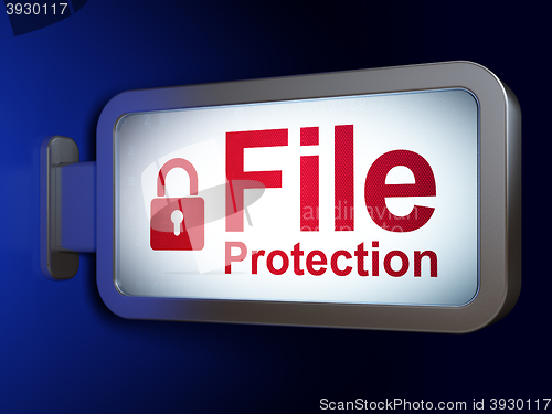Image of Privacy concept: File Protection and Closed Padlock on billboard background