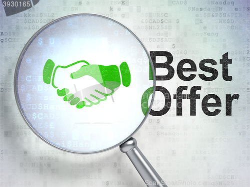 Image of Finance concept: Handshake and Best Offer with optical glass