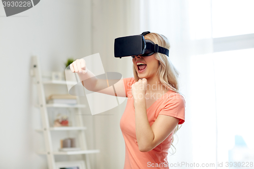 Image of woman in virtual reality headset or 3d glasses